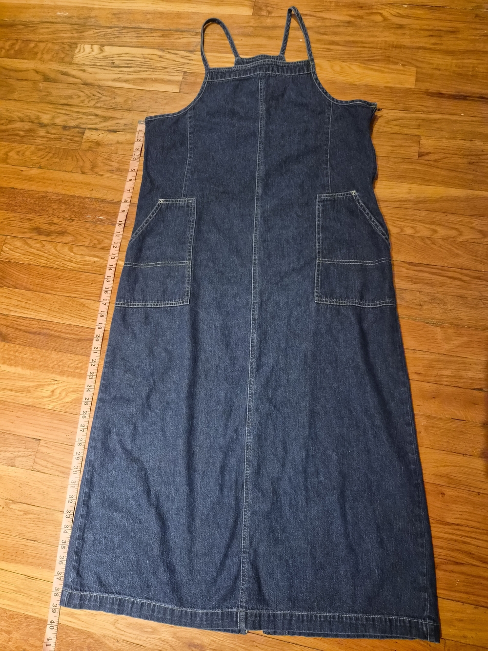 Vintage Denim Pinafore Dress in Dark Blue